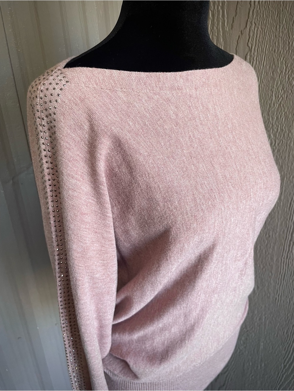 Vila Milano Sweater Wool Viscose Blend Boat Neck Studded Dolman L/S Rose sz M